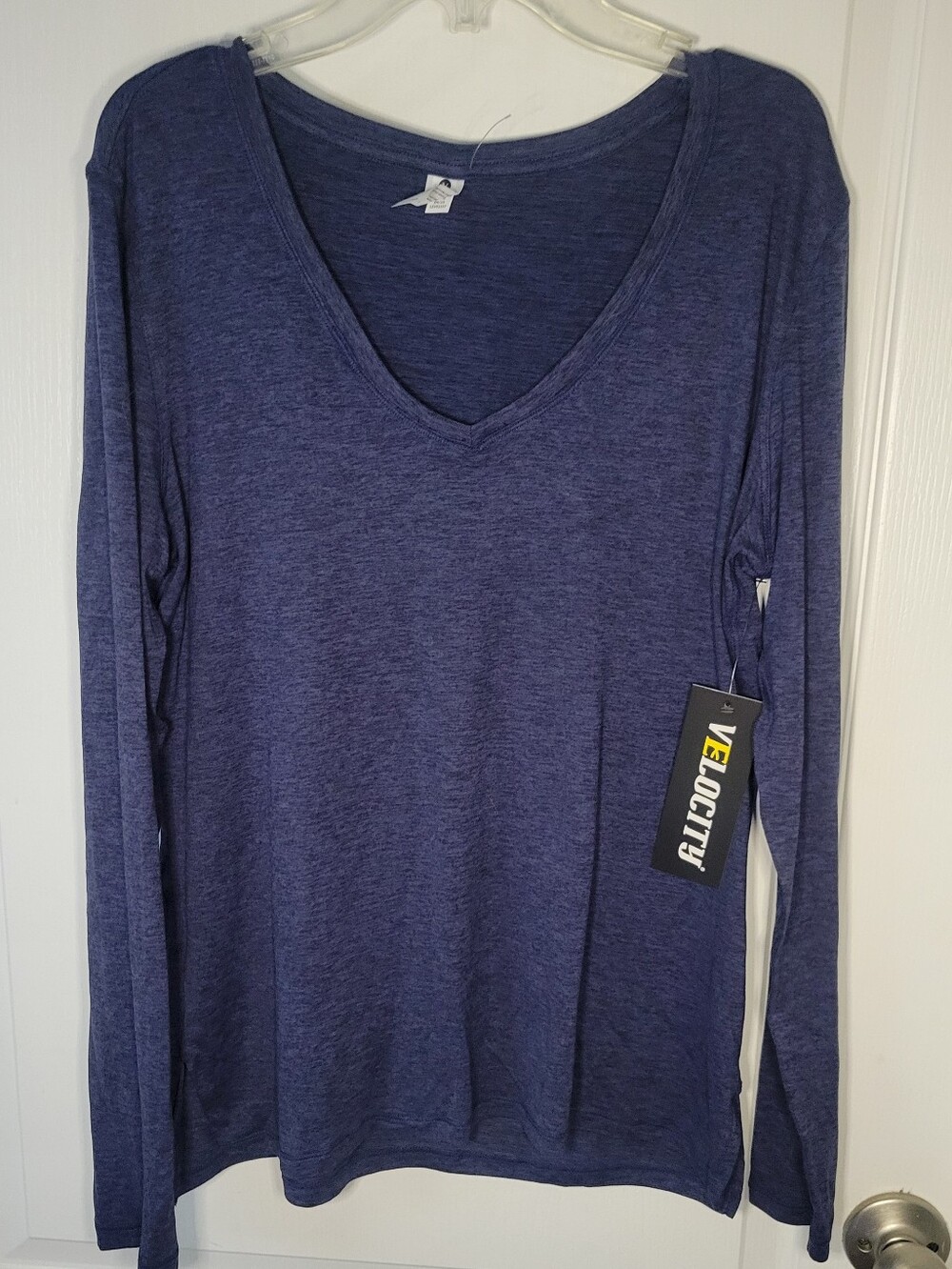 NWT Velocity Cationic Restore Side Slit LS Top Heather Navy V-Neck Size XL